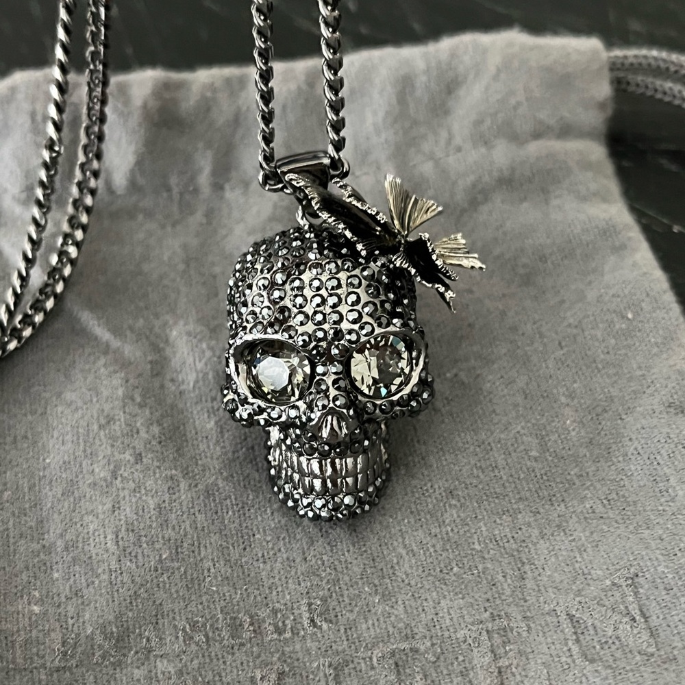 Alexander McQueen Pave Crystal Butterfly Skull Necklace